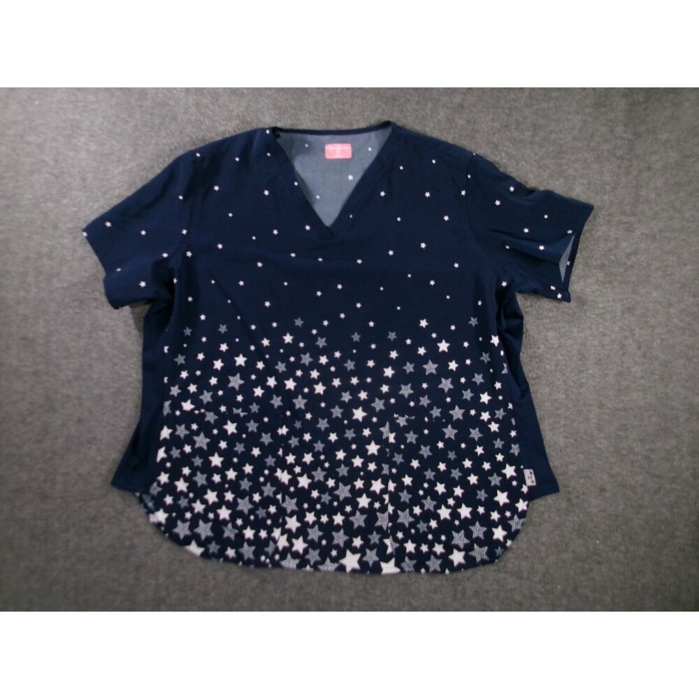Ava Therese Scrub Top 3XL Blue V Neck Durable Star Print Nursing Medical Uniform